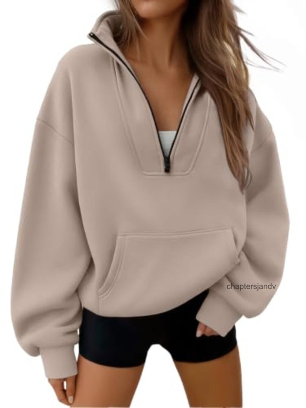 Quarter Half Zip Pullover Sweatshirt Hoodie Cotton Polyester Women's Long Sleeve